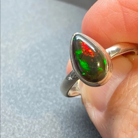 Chalama Black Opal Ring Size 9 in Solid Sterling Silver 925 - Picture 6 of 7